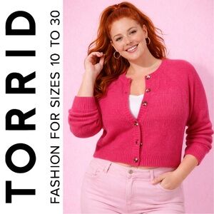 Torrid Hot Pink Vegan Cashmere Crop Cardigan Sweater, 1x, NWT!